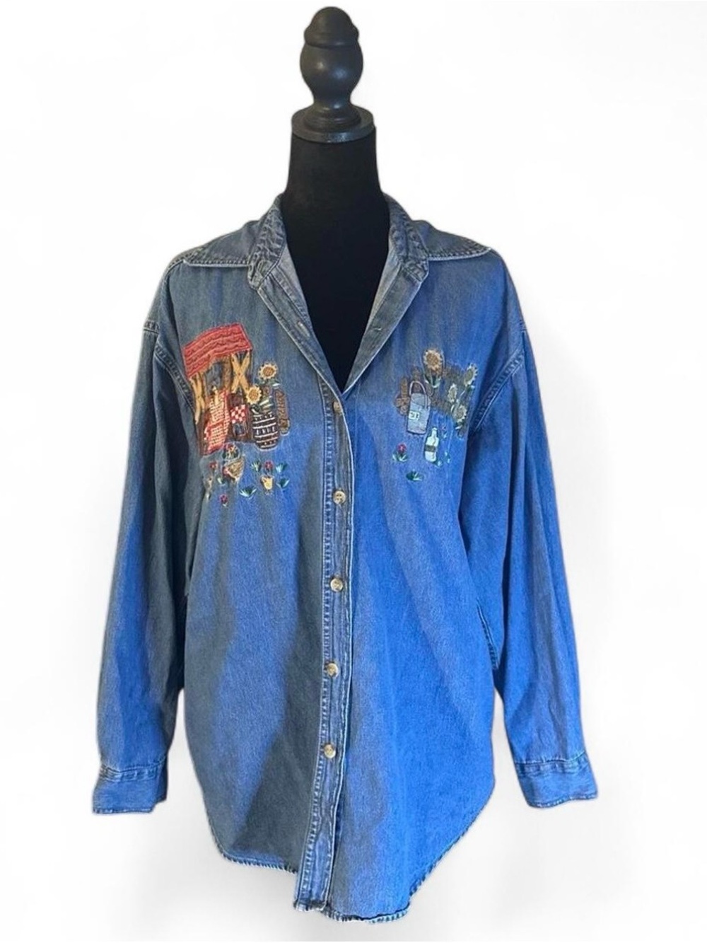 Vintage Solutions Embroidered Farm Theme Denim Shirt in M.